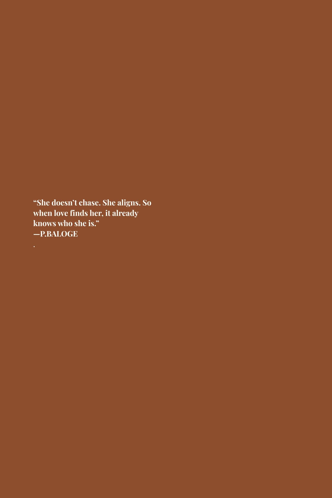 Back cover of “She Moves Different: In Love” by P. Baloge. Includes poetic description of alignment, secure love, clarity, and self-worth.