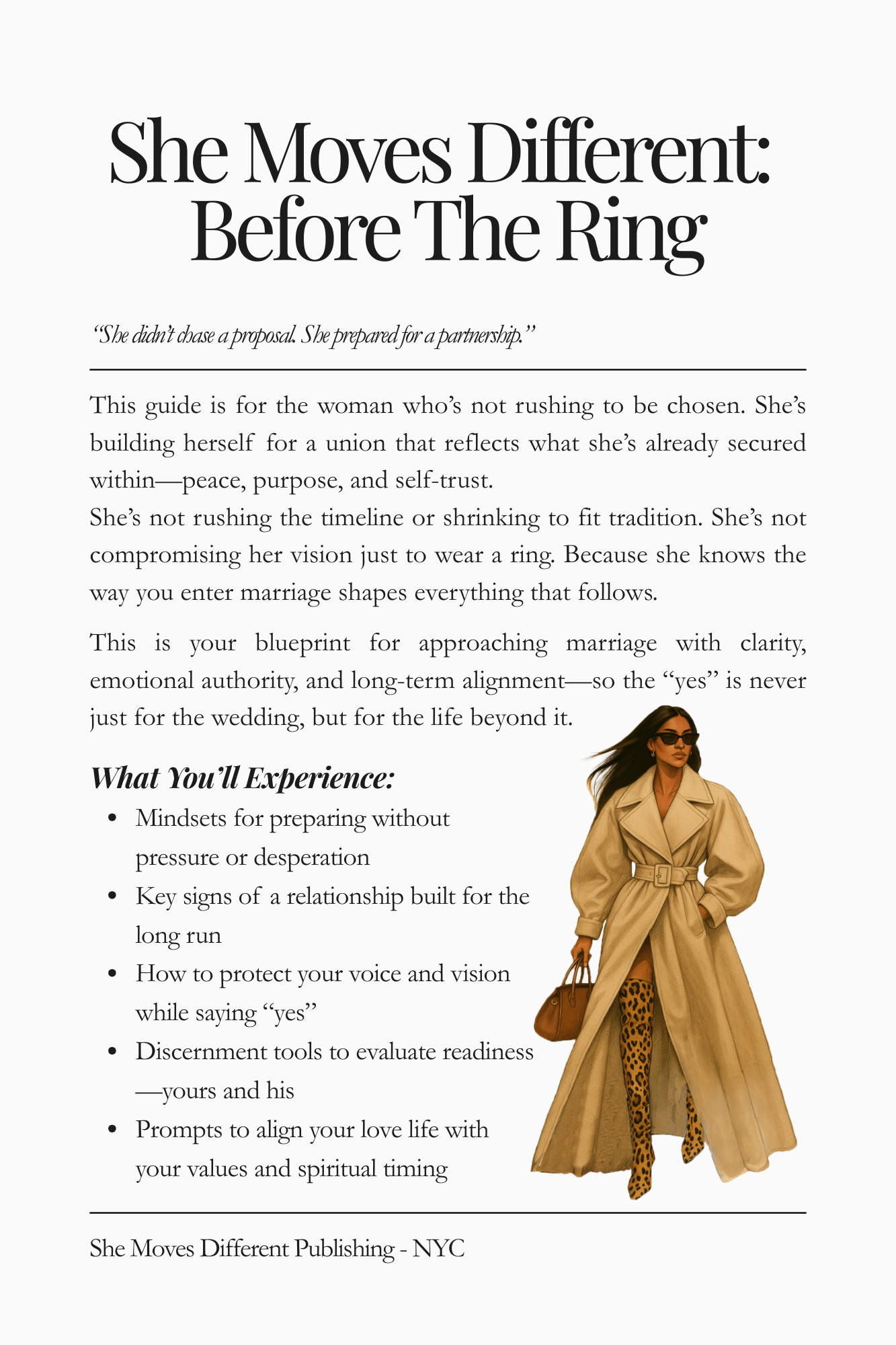 Preview page of “Before the Ring” marriage prep book for women—featuring lessons on alignment, self-worth, and preparing for marriage.

